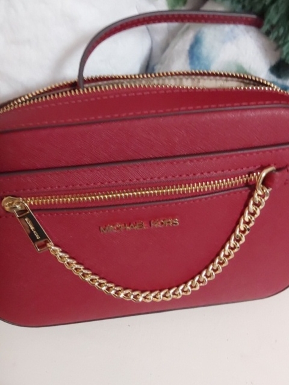 NWT Michael Kors Red Jet Set  Crossbody Bag with Gold Chain Detail